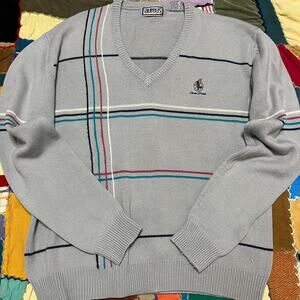 Vintage Aureus Colorful Striped Grey Sweater Large